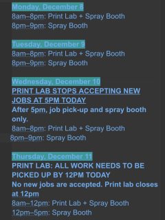 We are so close! Print Center hours during Finals Week.