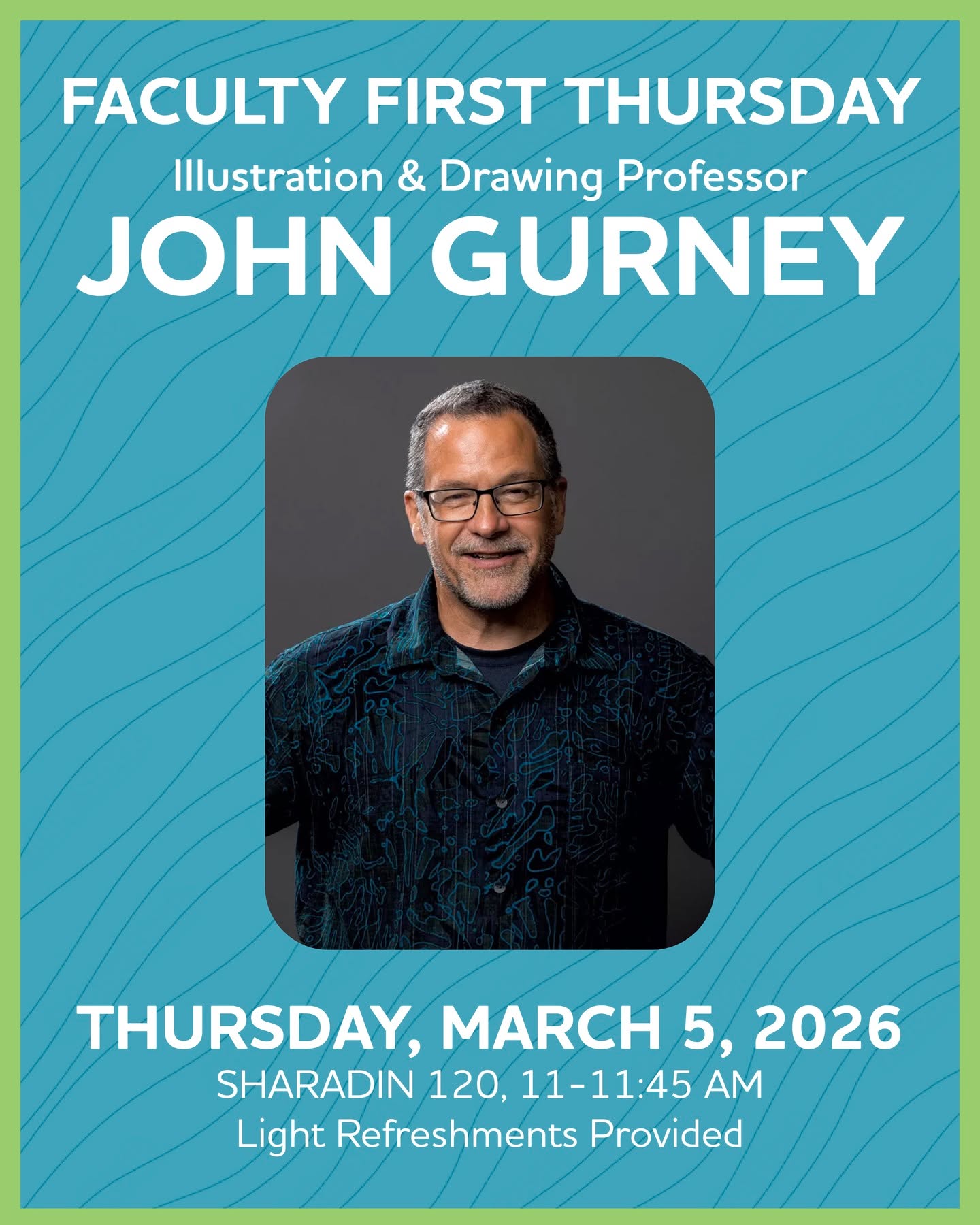 Join us for a special Faculty First Thursday featuring Professor John Steven Gurney, author and illustrator of Dinosaur Train and the Fuzzy Baseball graphic novel series.

With over 140 illustrated chapter books to his name — including A to Z Mysteries and The Bailey School Kids — Professor Gurney will share an overview of his illustration career and dive into the creative process behind building the world of Fuzzy Baseball.

From publishing to graphic novels to teaching Illustration and Drawing at Kutztown University, his experience spans decades of storytelling through art.

Don’t miss this inside look at a professional illustrator’s journey and process.