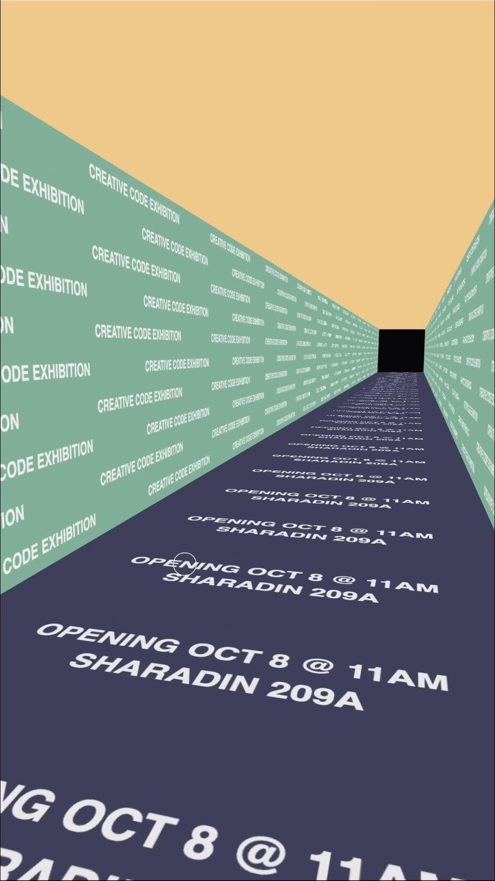 Creative Code senior sem exhibition opens Thursday 10/8 at 11am in Sharadin 209a and the New Media Gallery. Amazing work this year 🔥🔥. Show will be up through 10/15. Hope to see you at the opening, there will be 🍪